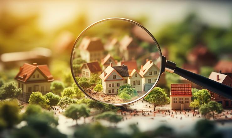 Magnifying glass that is magnifying little houses