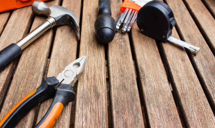 Tools laying on a deck