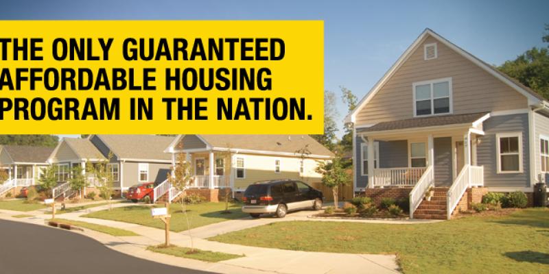 North Carolina Affordable Housing Program Celebrates 20th Anniversary Photo of houses with text over it reading "the only guaranteed affordable housing program in the nation"